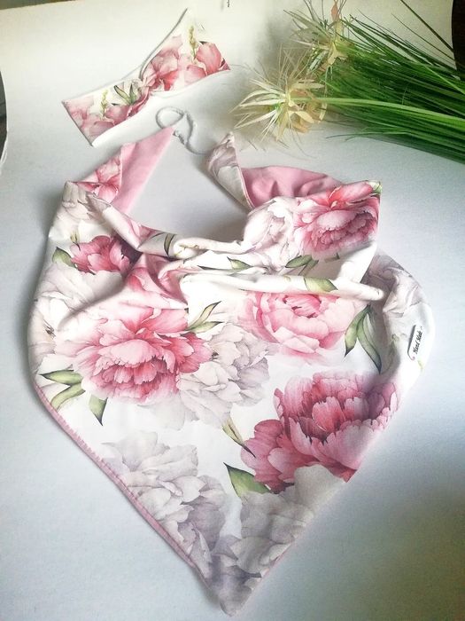 Chusta i opaska damska peonie handmade