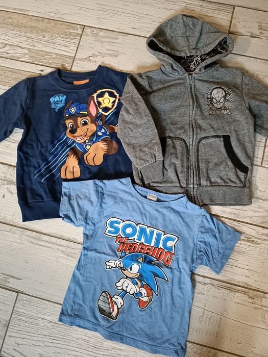 Bluzy Psi patrol, Spiderman, t-shirt Sonic 104/110