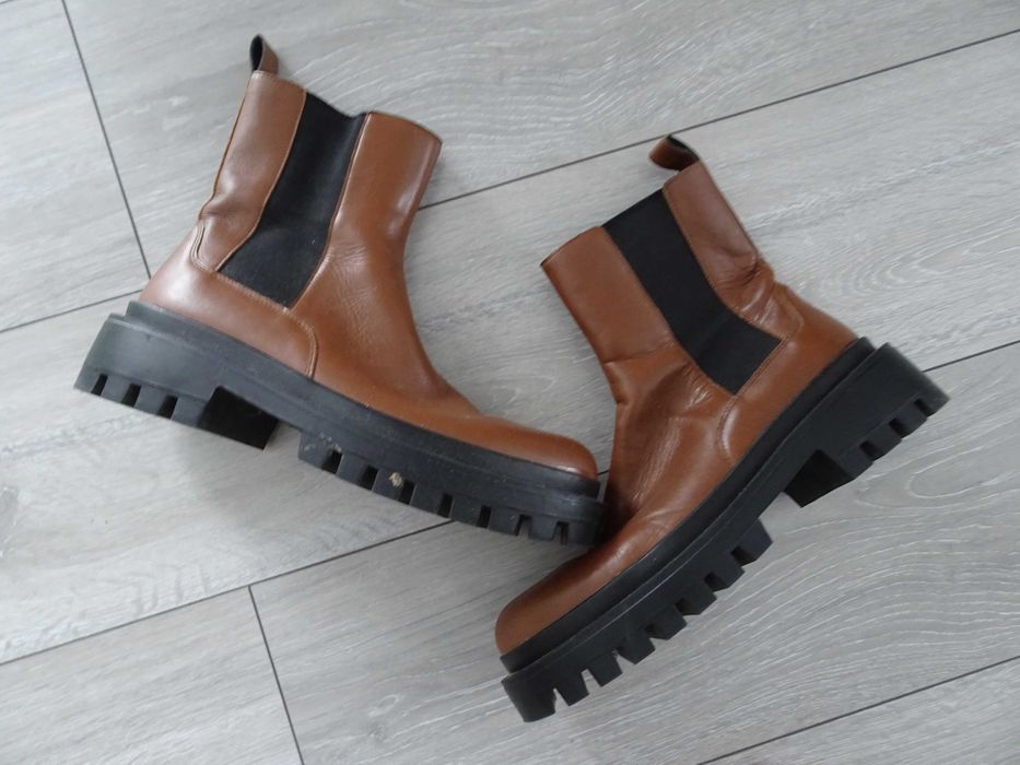 Botki czekoladowe Zara roz 39 skórzane