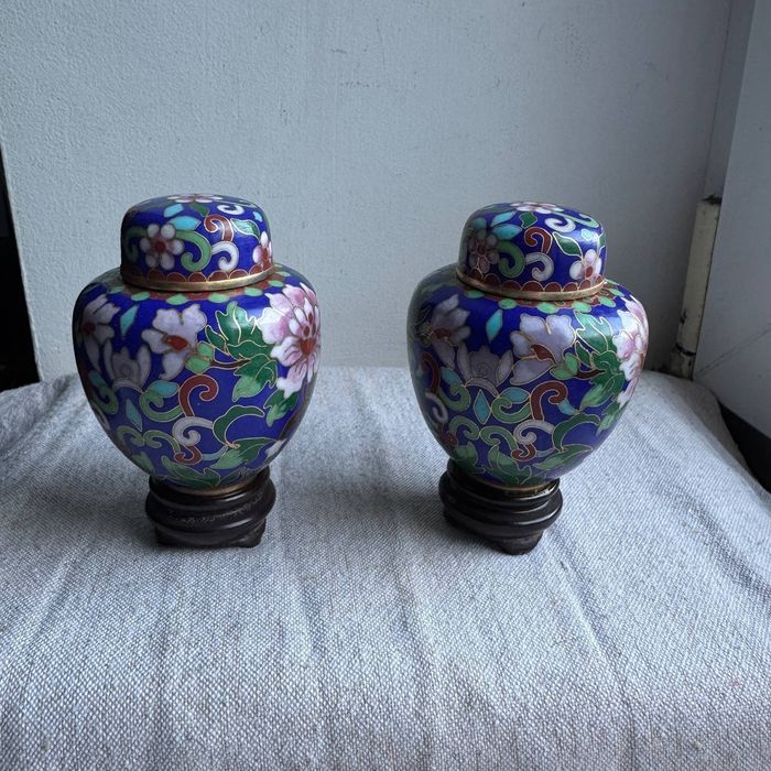 Wazoniki Cloisonne Mosiądz Emalia Vintage Ręcznie robione