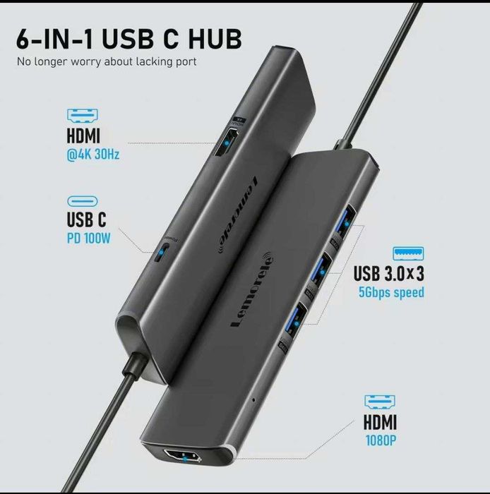 Универсальный USB-C хаб для Mac и ПК с 4K HDMI и быстрой зарядкой 100W