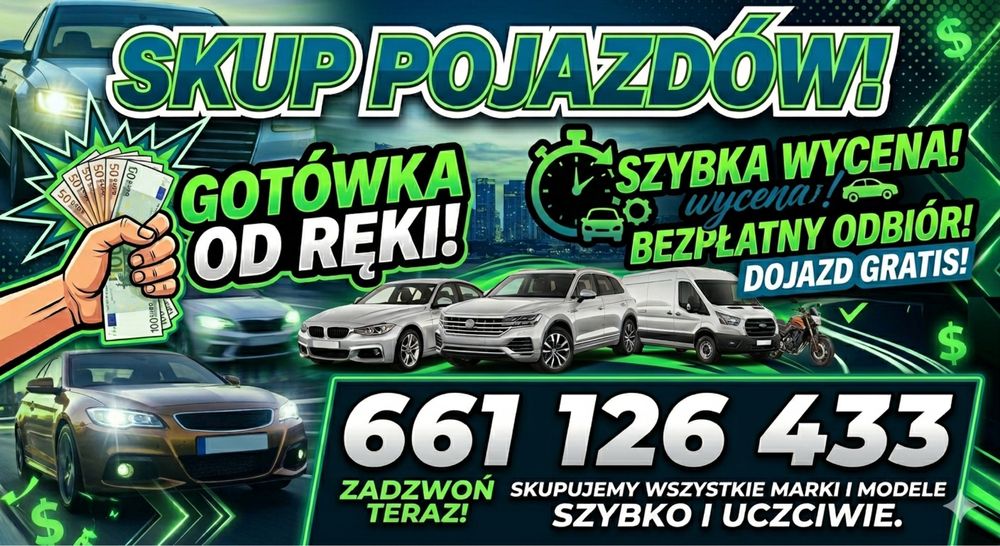 SKUP POJAZDÓW - GOTÓWKA OD RĘKI samochodów motocykli
