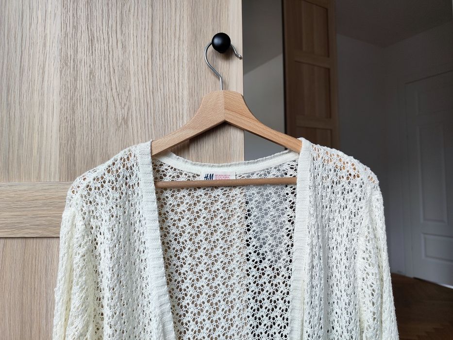 Kremowy/ecru, ażurowy sweter/kardigan, H&M