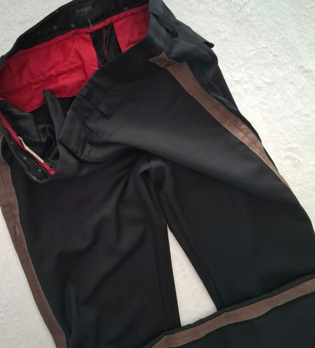 OKAZJA stylowe czarne szerokie spodnie czysta wełna wełniane wool 36 s