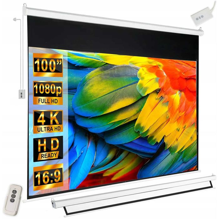 Проекційний екран електричний 100 дюймів 220х125см. 16:9. Підвісний екран для проектора. Подвесной экран. Проекционный экран