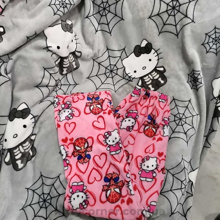Плюшеві штани hello kitty&spiderman теплі рожеві з людиною павуком