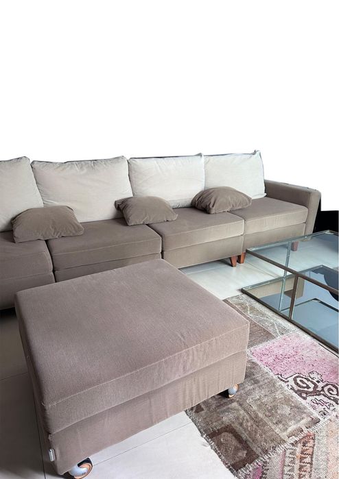 sofa modular beje e branco sujo