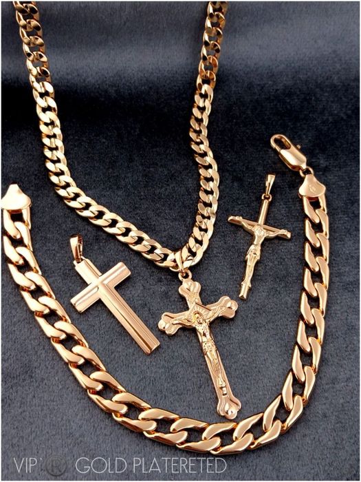 WZORY Pozłacany Łańcuszek męski pancerka Krzyż Gwarancja