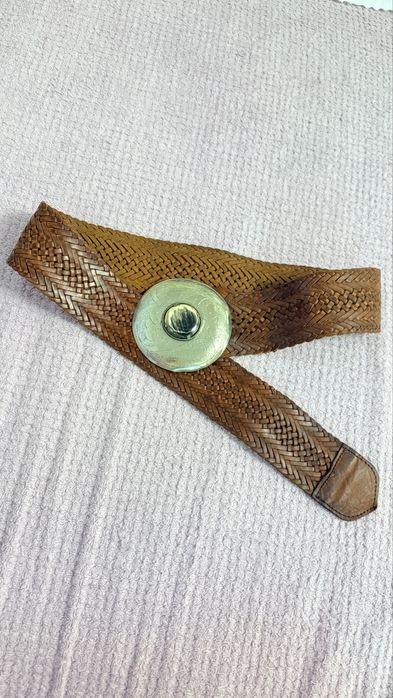 Ремінь шкіряний плетіння широкий з пряжкою