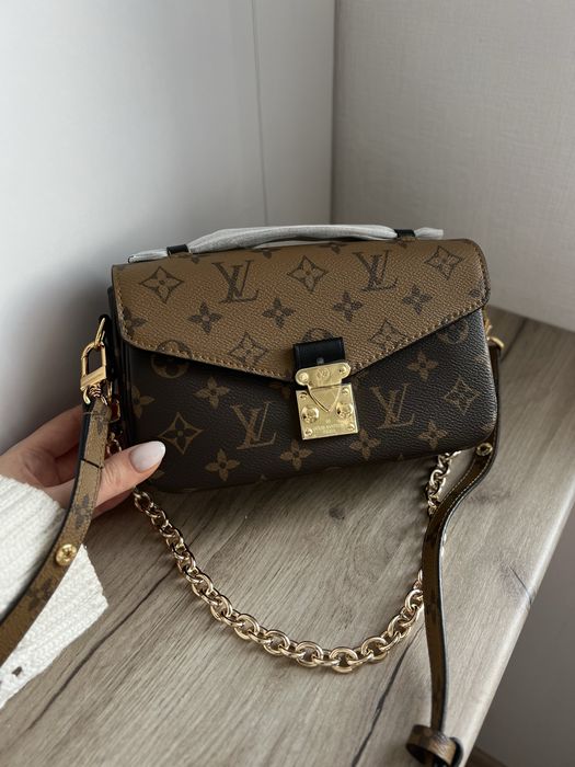 Сумочка жіноча стильна Louis Vuitton pochette metis combi brown луи витон метис коричнева шкіряна натуральна шкіра кожа