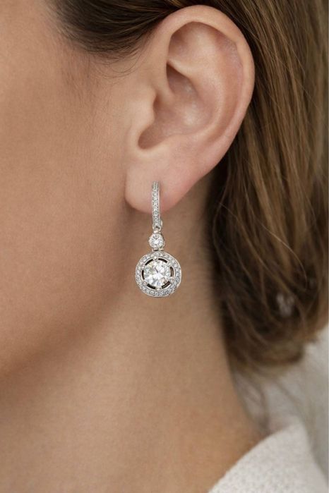 Сережки з діамантами 3.24ct  Біле золото 750 проба - 7,70 грам