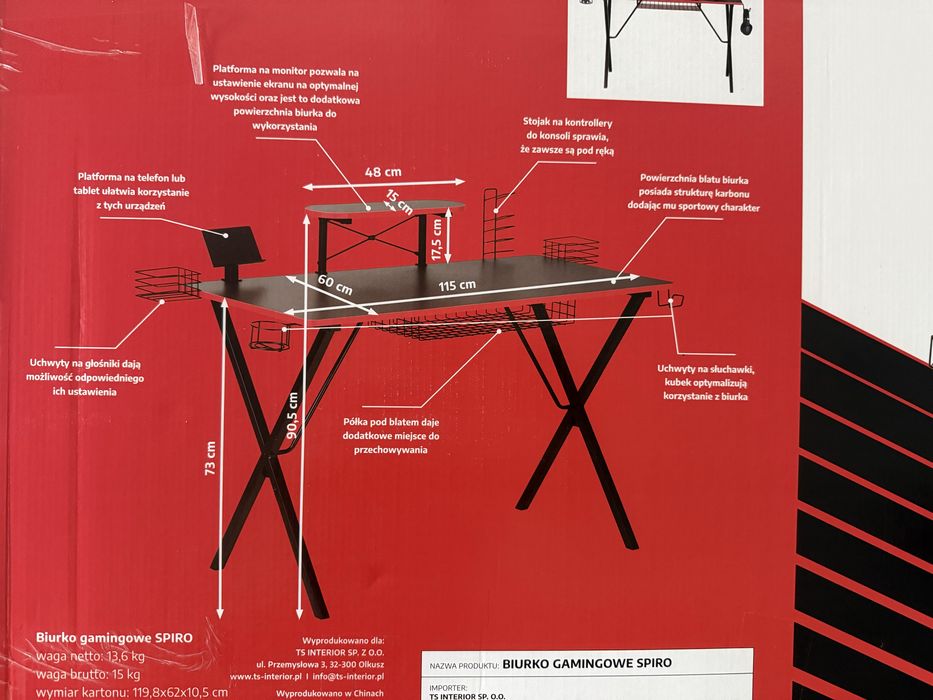 Nowe biurko gamingowe SPIRO 115x60 dla dzieci i mlodziezy