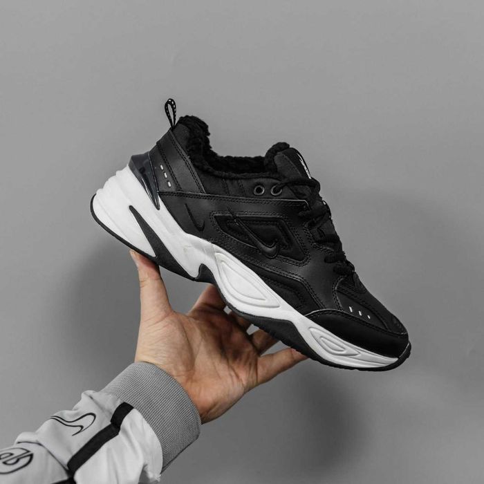 Кросівки з хутром Nike M2K Tekno Black/White premium зимові
