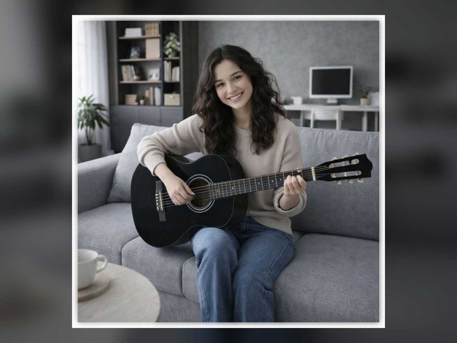 NOWA Gitara Klasyczna 4/4 Do Nauki Zestaw Pokrowiec Stroik Struny Kostki Pasek Dla Początkujących