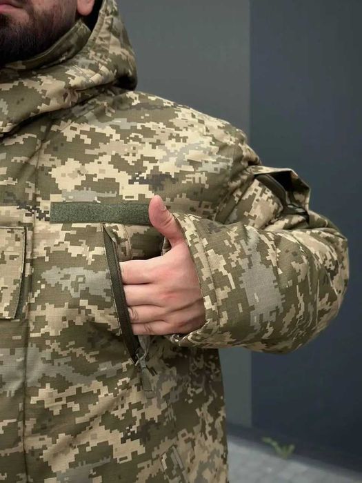 Зимняя мужская куртка-бушлат Пиксель Rip-Stop с капюшоном