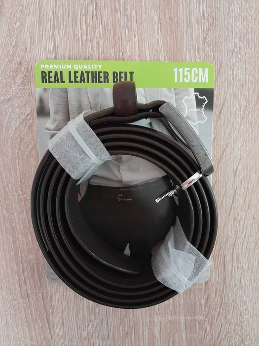 Nowy pasek skóra naturalna/brąz o gładkiej fakturze/115 cm/kl. owalna