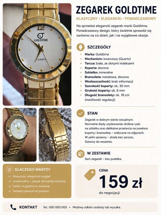 Zegarek damski złoty GOLDTIME