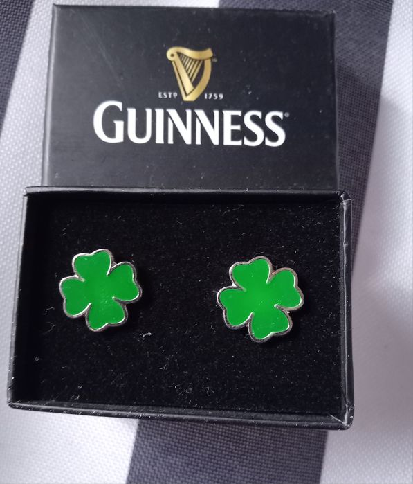 Unikatowe spinki do mankietów koszuli Guinness koniczynka birofilistyk