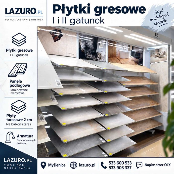 Płytki Gresowe I i II Gatunek | Płyty Tarasowe 2 cm | Armatura | Panele