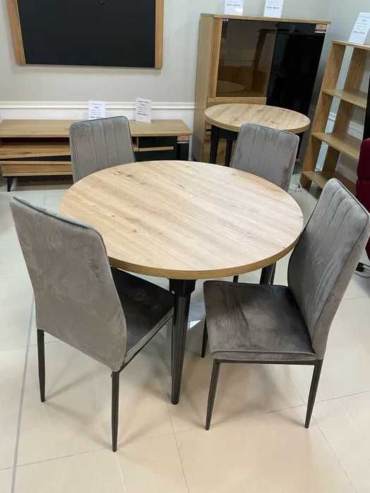 (117) Stół okrągły rozkładany + 4 krzesła, nowe 850 zł