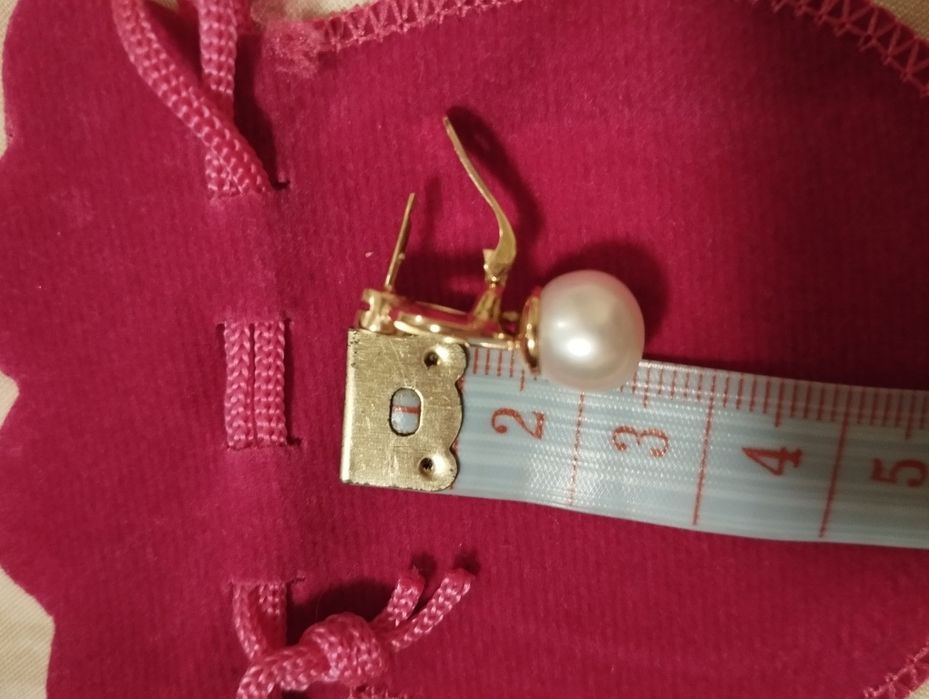8,54г.Золотые серьги с жемчугом,золоті сережки з перлами,золото 585 пр