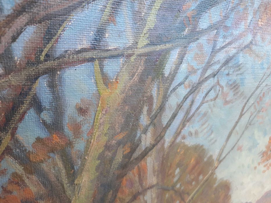 64 Pejzaż ławka w parku duży obraz sygnowany