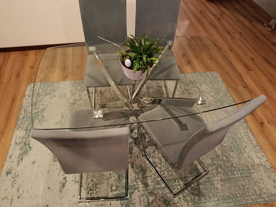 Mesa jantar topo vidro com 4 cadeiras
