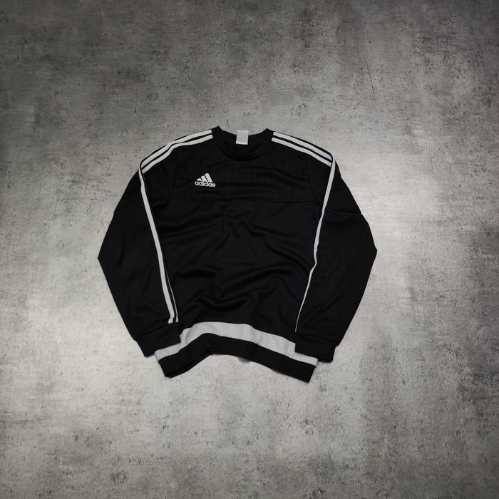 MĘSKA Bluza Sportowe Adidas Śliska Małe Logo Haft Czarna 3 Paski