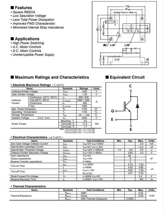 Транзистор  IGBT   1MBI600PX-120