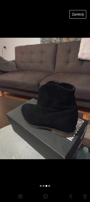 Botki zamszowe czarne skóra ukryta koturna 36