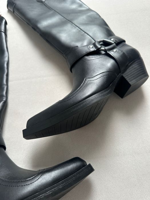 Pull&Bear kowbojki wysokie czarne skóra eko szpic kowbojskie NOWE 38
