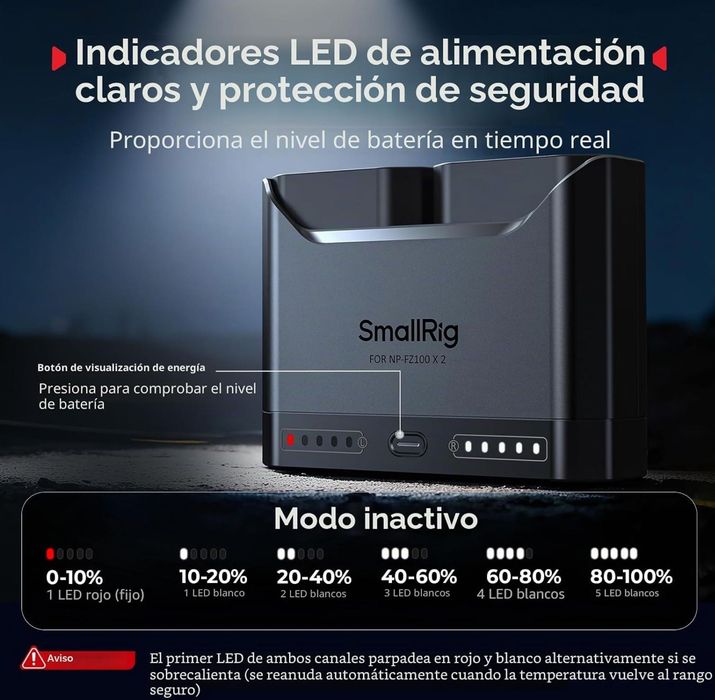 SMALLRIG NP-FZ100 Kit baterias para Sony, Dual Charger 22.5W