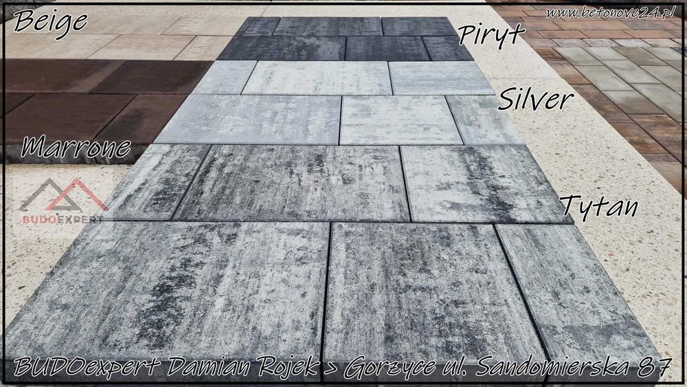 Kostka brukowa Forbet COLLECTO kolory Beige Maronne Silver Piryt Tytan