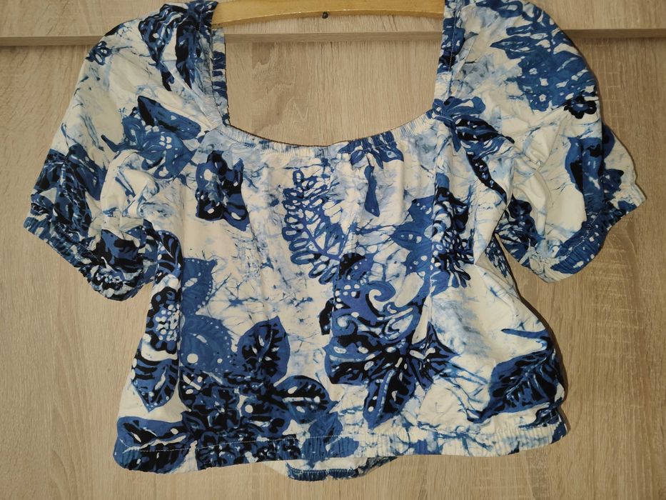 Bluzka dekolt kwadratowy karo bufki crop top 36 S H&M