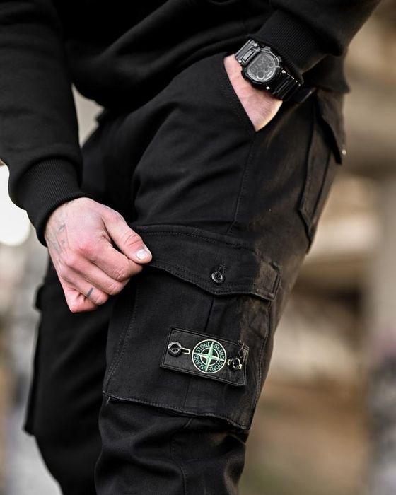 Чорні міські теплі чоловічі зимові штани джогери stone fit black