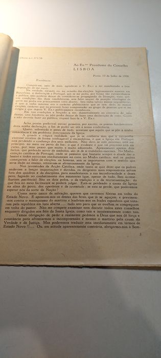 Carta ao Senhor Bispo do Porto, D. António ao Presidente do Concelho