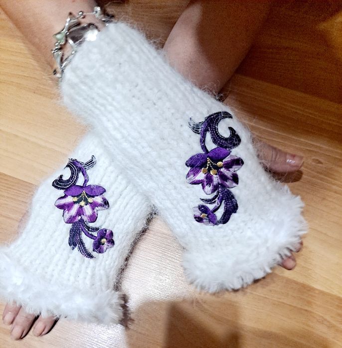 Rękawiczki mohair recznie robione eleganckie  unisex