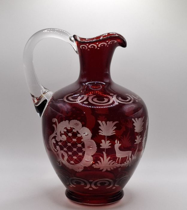 Rubinowe szkło ALFRED TAUBE- dzbanek + 4 kielichy