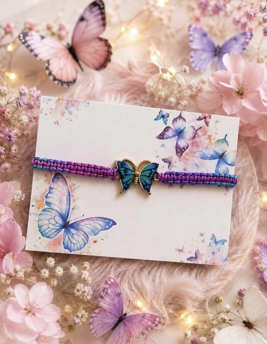 Kolorowa bransoletka z makramy HANDMADE  motyl motyle makrama
