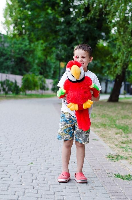 Великий м'який папуга 38 см червоний, синій, зелений