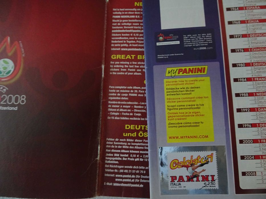 Caderneta de cromos de futebol Euro 2008 Panini (Faltam 60 cromos)