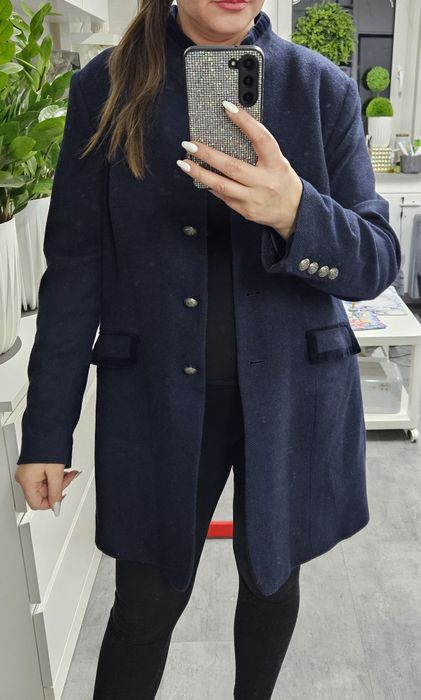 Granatowy wełniany płaszcz Coat L wełna