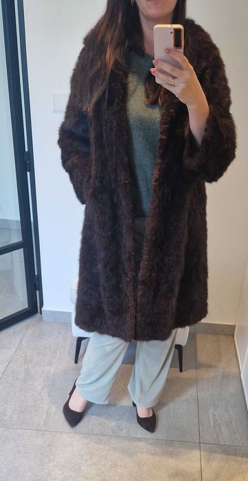 Futro M/L NATURALNE czekoladowe brązowe