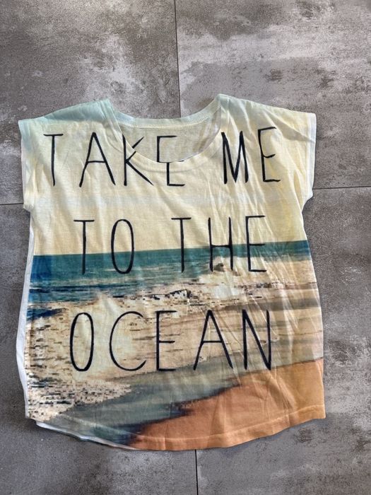 Pastelowy T-shirt damski M Shein Take me to the Ocean z bawełny