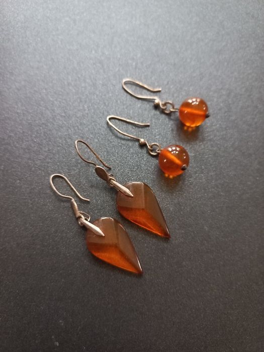 Серьги серебро 875проба янтарь