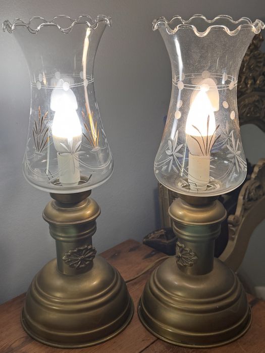 Vintage par candeeiros mesa latao dourado