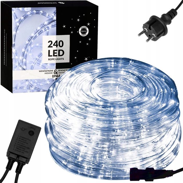 wąż świetlny zewnętrzny 240 led lampki biały zimny 10m świecący taśma ip44