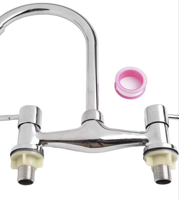 Chromowany kran kuchenny 2-otworowy | Podwójna dźwignia