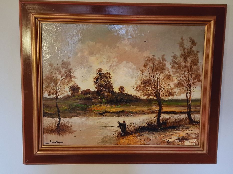 Piekny Obraz Pejzaż Sztafaż Michel Lenglard "Lensky" ORYGINAŁ