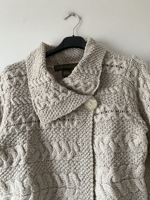 Inis Crafts sweter merino kardigan ireland vintage warkocz aran plecio